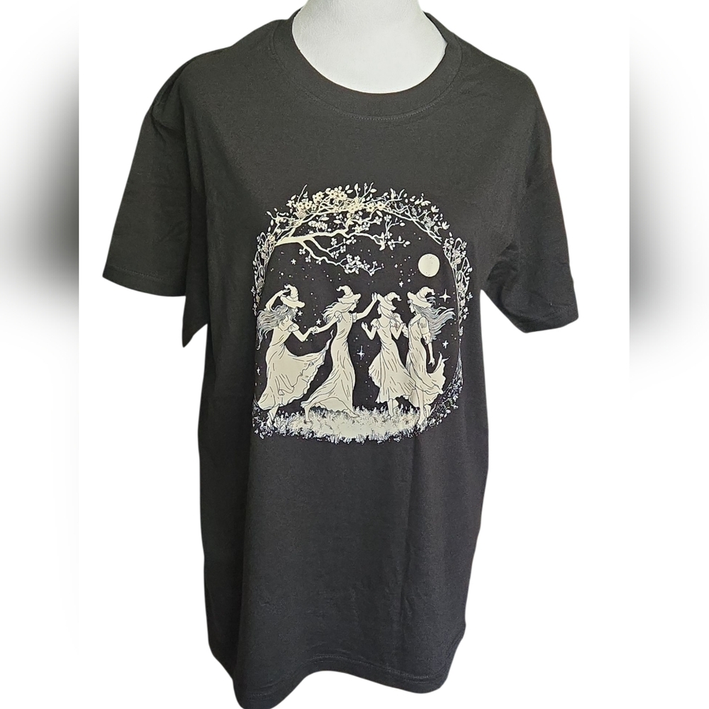 Black Graphic T-Shirt with Dancing Figures